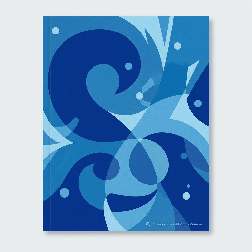 Book cover featuring overlapping blue swirls and circular shapes in varying shades