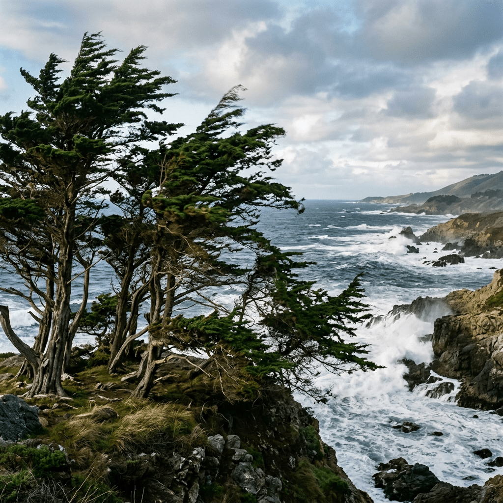 Wind through trees by the ocean